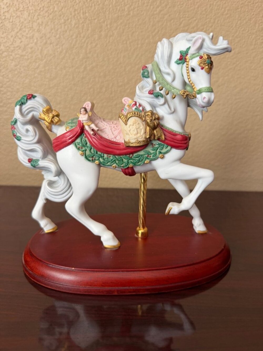 Lenox The 1994 Christmas Carousel Horse Porcelain Wood Base - No Box/COA